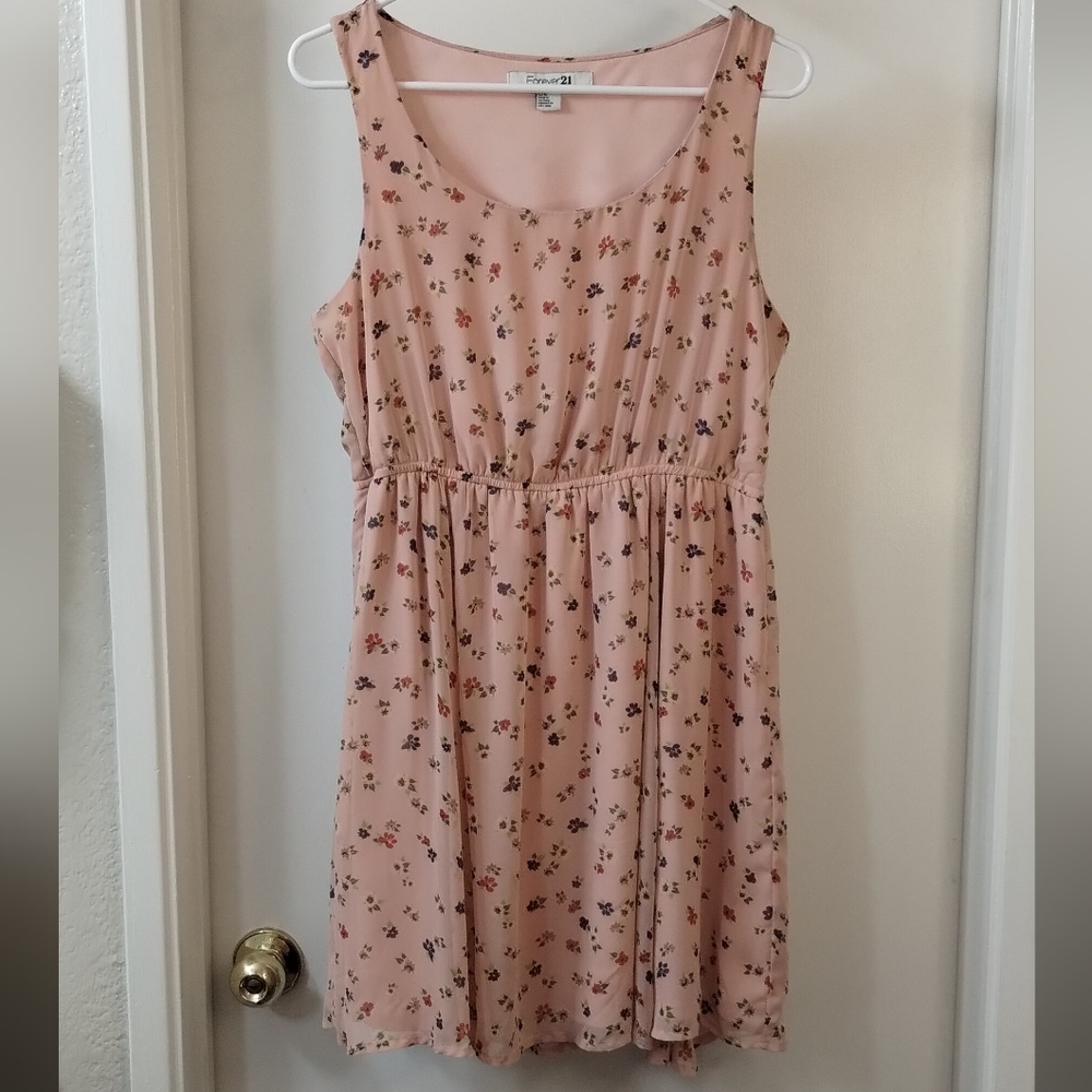 Forever 21 Peach Color With Floral Print Dress Size L/G
